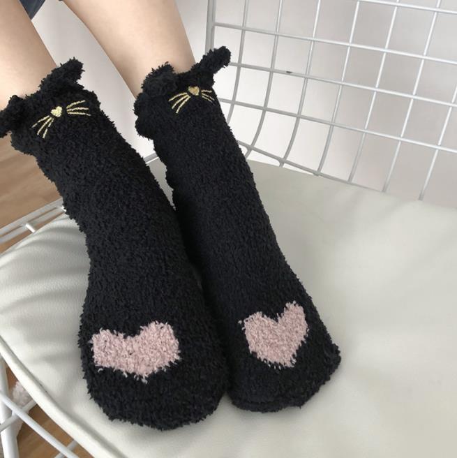 Furry embroidered cat socks | Sock Manufacturers